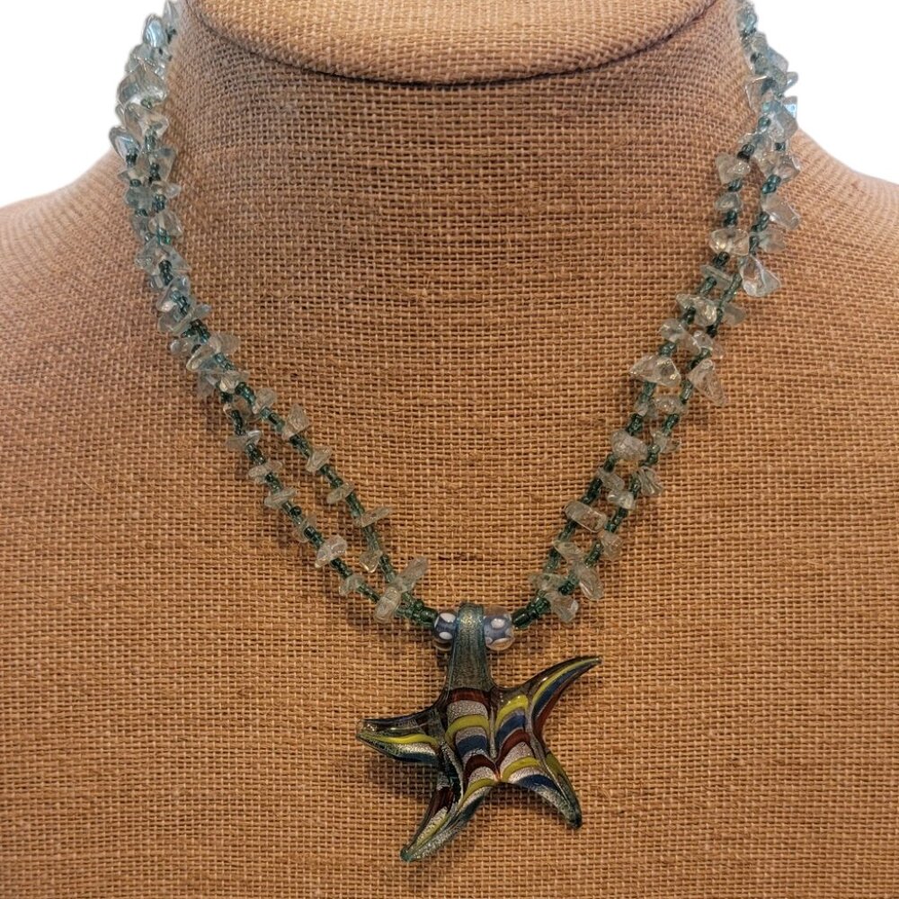 Dichroic Glass Starfish Pendant Necklace
